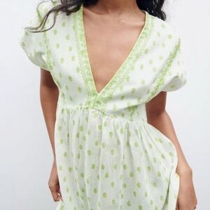 NWT ZARA Embroidered Green Paisley V-Neck Sleeveless Maxi Dress